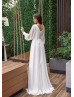 Transparent Sleeves Beaded Ivory Chiffon Classic Wedding Dress